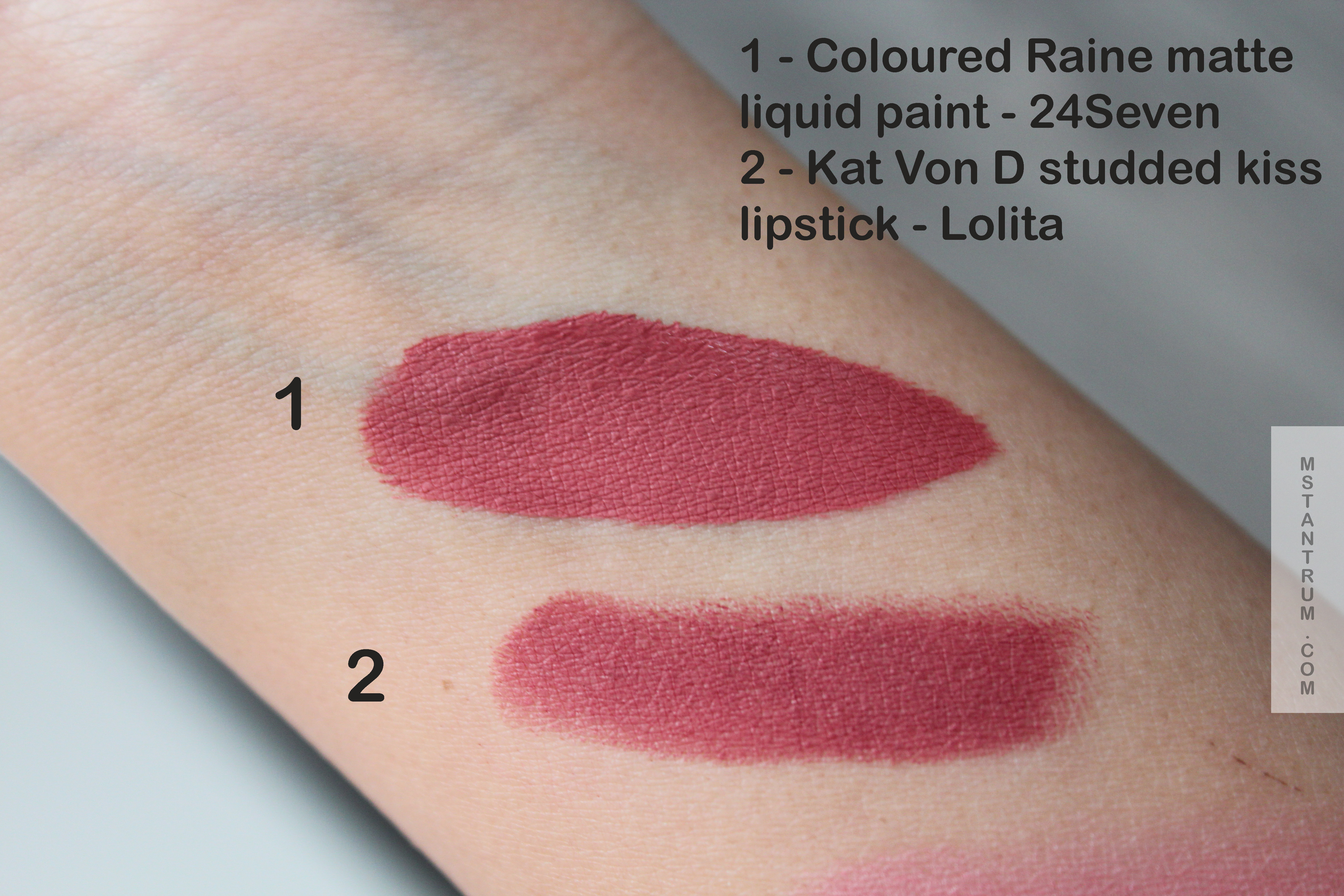 Coloured Raine 24Seven and Kat Von D Lolita swatches