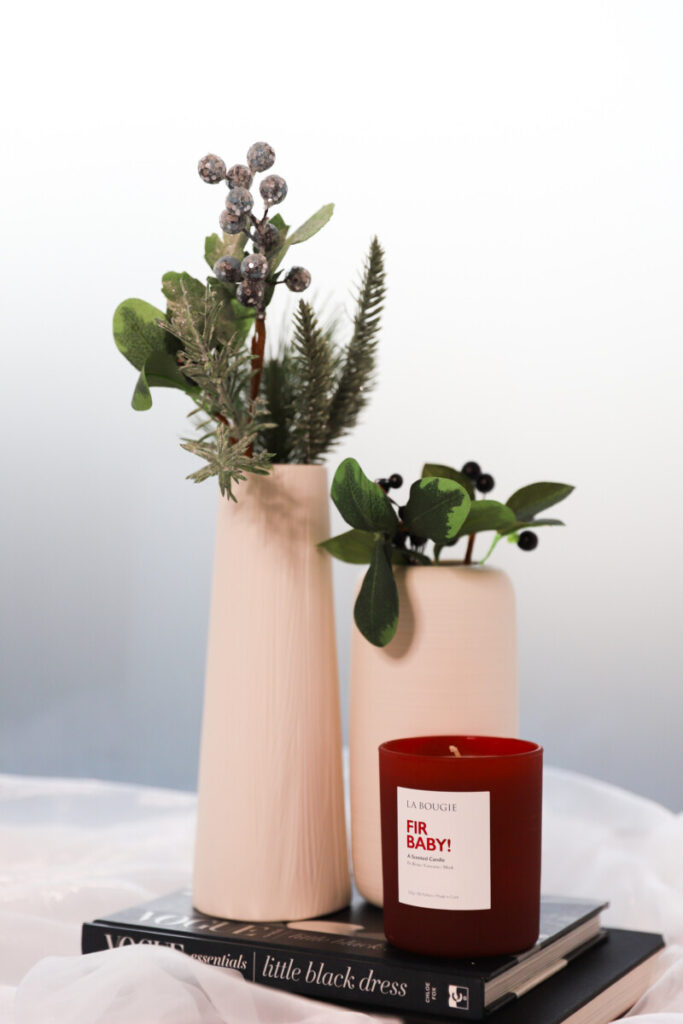 Maison de Bucks Vases with La Bougie Fir Baby! Candle - That September Muse - Christmas Gift Guide for all budgets