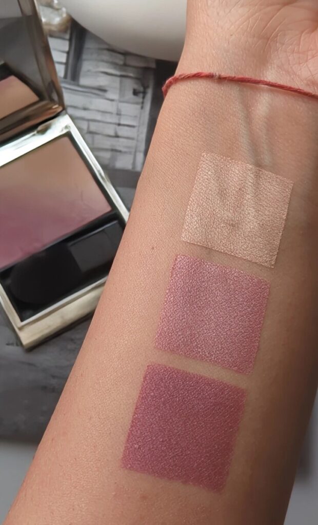 107 YUMEWASURE | Mauve Rose × Shell Pink blusher swatches (highlighter, highlighter + blush, blush) - SUQQU Spring Summer 2025 Colour Collection